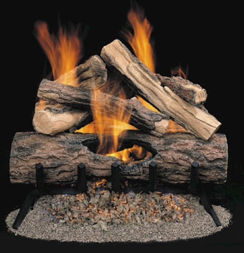18 in Split Oak Vented Natural Gas Log Set Flame Fireplace Log Dual Burner Heat 