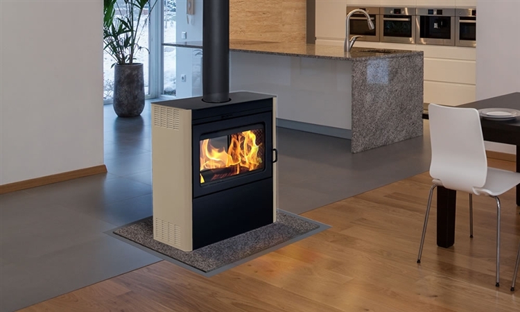 Supreme Vision Stove Metallic Black With Almond Is A Double Sided Wood Burning Stove
