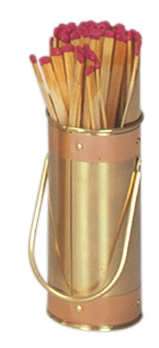 Uniflame Solid Brass Fireplace Match Holder with Striker and Copper Bands